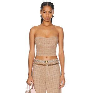 Blumarine Bustier Top With Rhinestones in Tan 38 New Womens Strapless Crystal